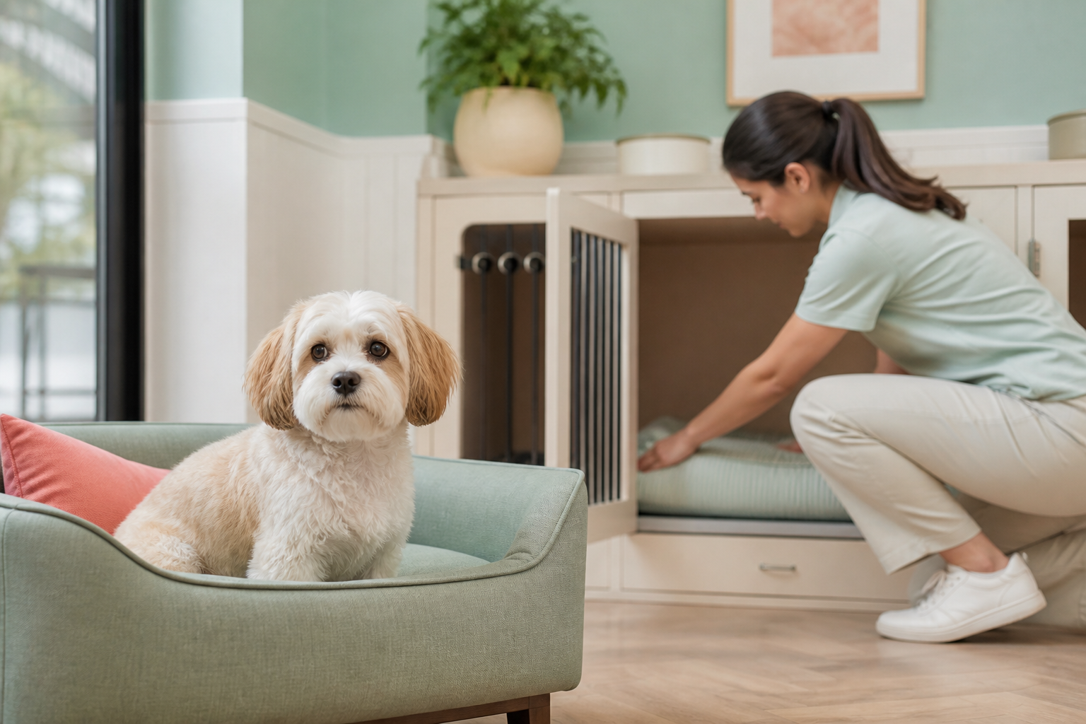 ペットホテルでケアを受ける犬